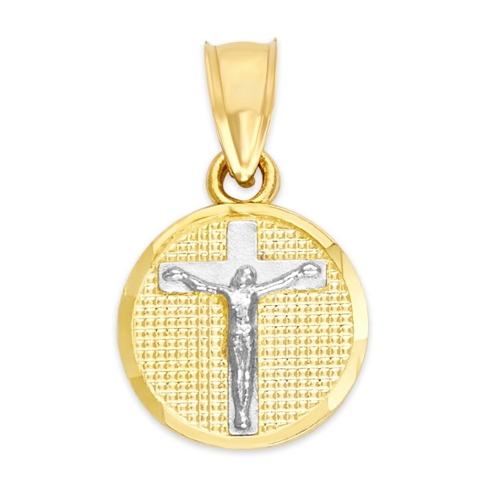 10k Solid Gold Crucifix Coin Pendant Cross Jewelry